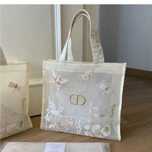 Dior White Tote Bag with Floral Accents